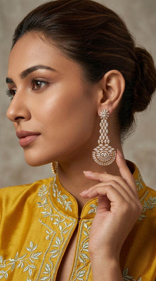 Long Gold Polish Danglers With American Diamonds (ADE010)