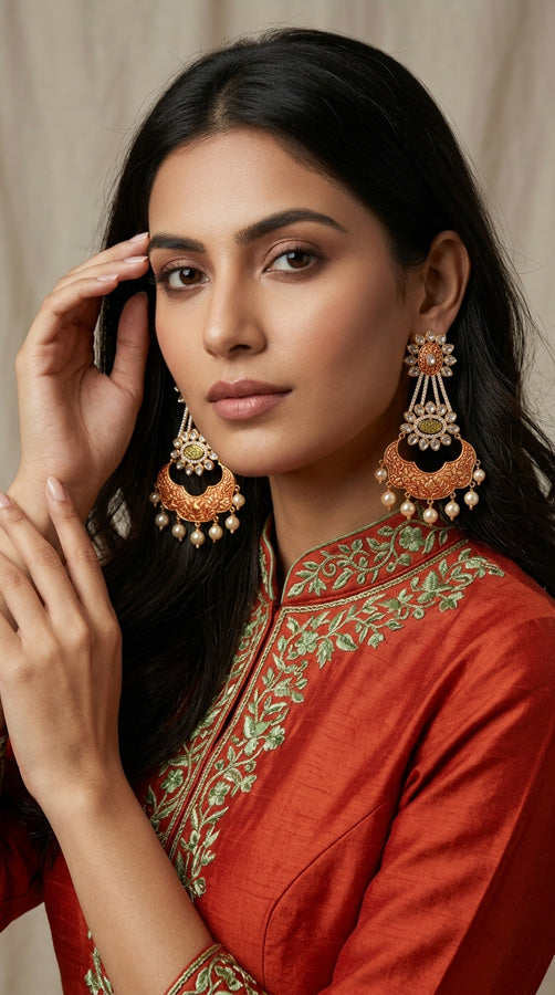 Meenakari Earrings In Premium Quality With American Diamonds (ADE015)
