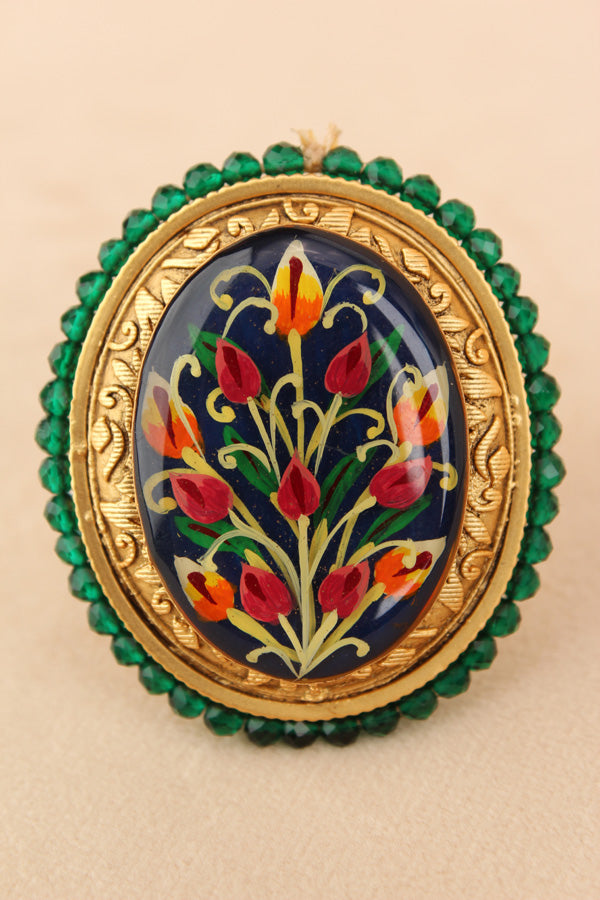 Meenakari Fashionable Adjustable Ring With Blue Background (RF003-B)
