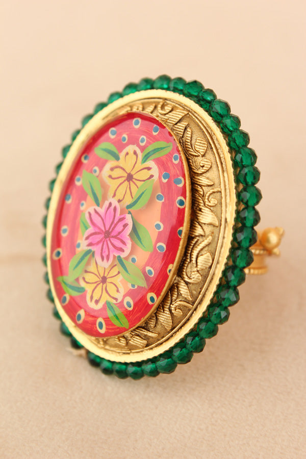 Meenakari Fashionable Adjustable Ring With Red Background (RF003-R)