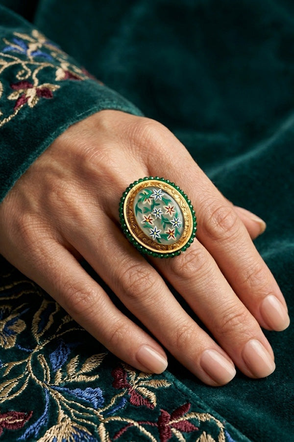 Meenakari Fashionable Adjustable Ring With White Background (RF003-W)