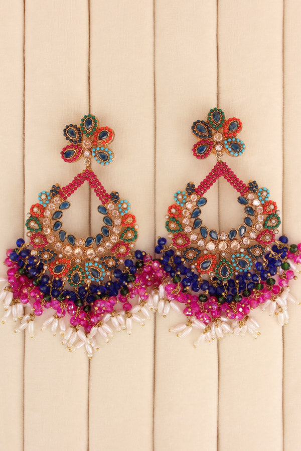 Multi Colour Pakistani Tikka Set With Blue Colur Center Stone (PKTS003-B)