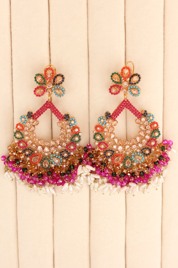 Multi Colour Pakistani Tikka Set With Gold Colur Center Stone (PKTS003-GO)