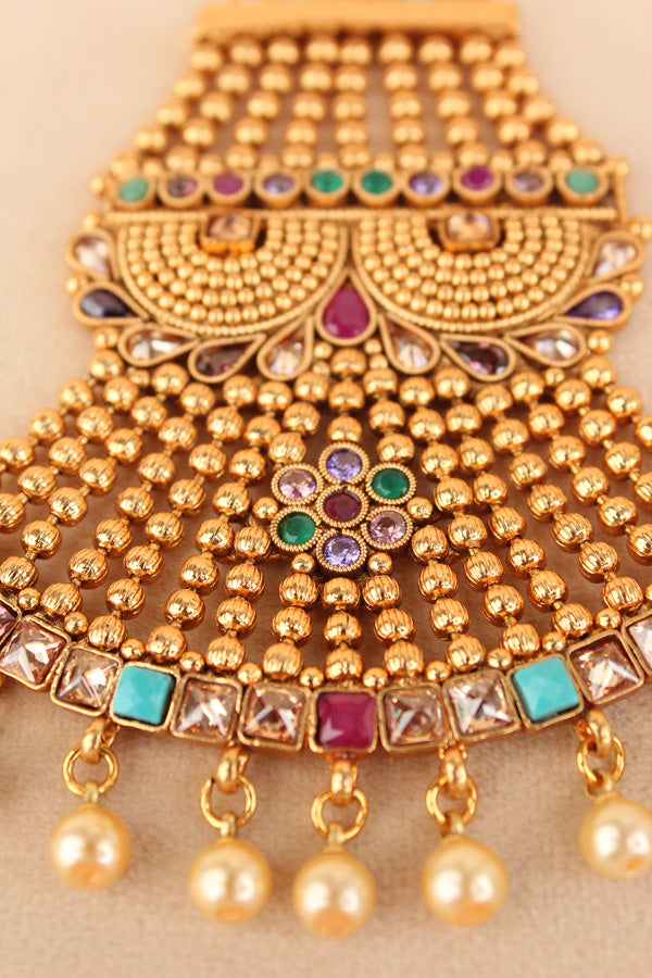 Multi Colour Passa In Gold Polish And Pearls Dropped (PAS007)