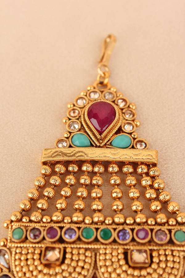 Multi Colour Passa In Gold Polish And Pearls Dropped (PAS007)