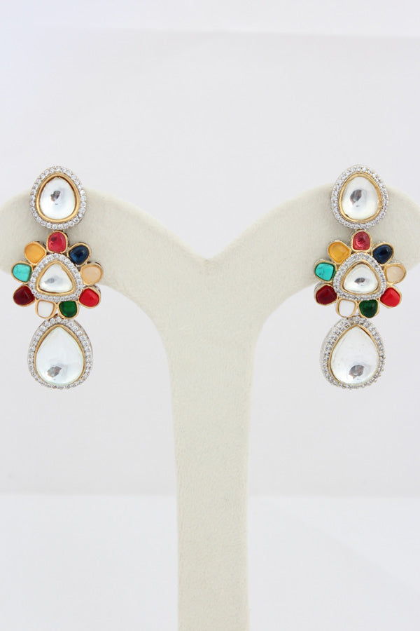 Multi Kundan Necklace With Pendant Also Matching Tikka And Earrings(IGNK009)