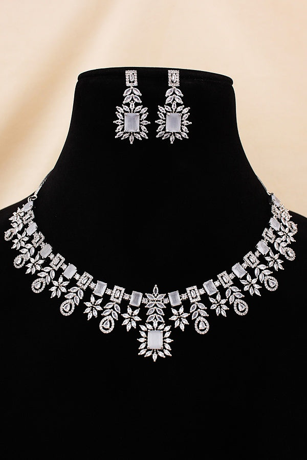Gold Polish Necklace Set With A Statement Design And Long Matching Earrings (NS004-AD-G)