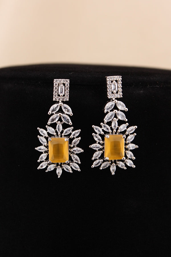 Premium Quality American Diamond Necklace Set With Small Yellow Colour Stones And Small Earrings (NS005-AD-Y)