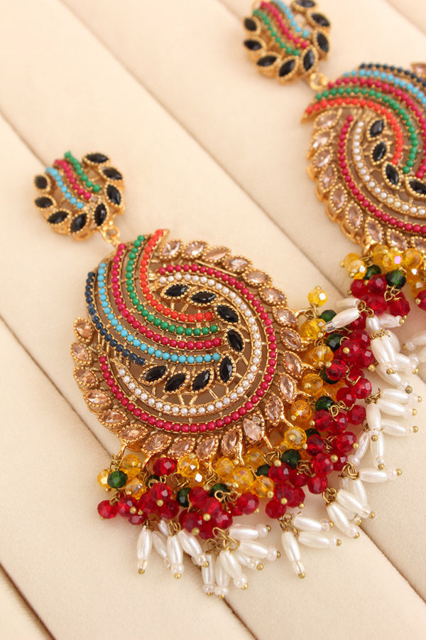 Pakistani Tikka Set In Colours With Black Colour Center Stones (PKTS001-BL)