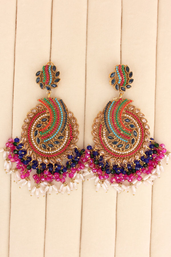 Pakistani Tikka Set In Colours With Blue Colour Center Stones (PKTS001-B)
