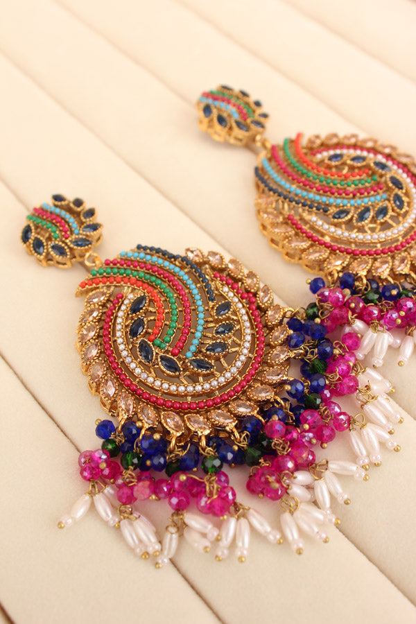 Pakistani Tikka Set In Colours With Blue Colour Center Stones (PKTS001-B)