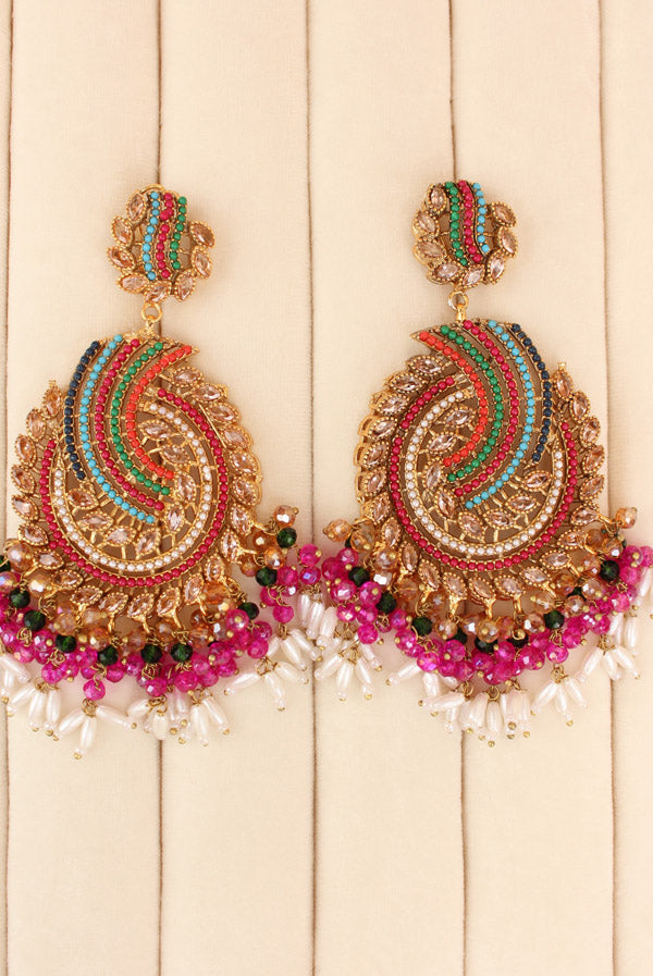 Pakistani Tikka Set In Colours With Gold Colour Center Stones (PKTS001-GO)