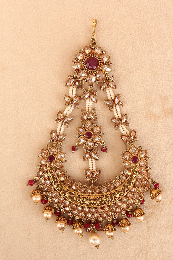 Passa With White Beads And Pearls Attached With Red Stones (PAS011)