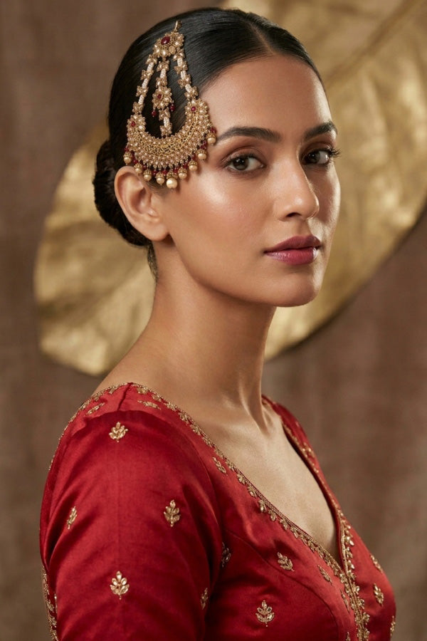 Passa With White Beads And Pearls Attached With Red Stones (PAS011)