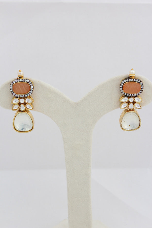 Peach Necklace In Kundan With Earrings And Tikka (IGNK007)