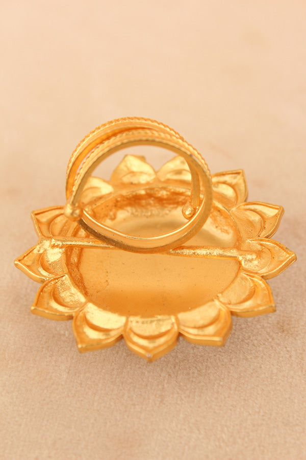 Pink Fashionable Adjustable Meenakari Ring With Sunflower Design (RF006-P)