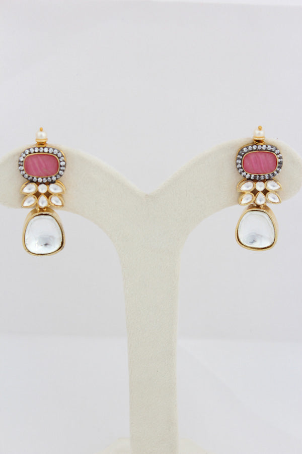 Pink And Green Necklace In Kundan With Earrings And Tikka (IGNK007)