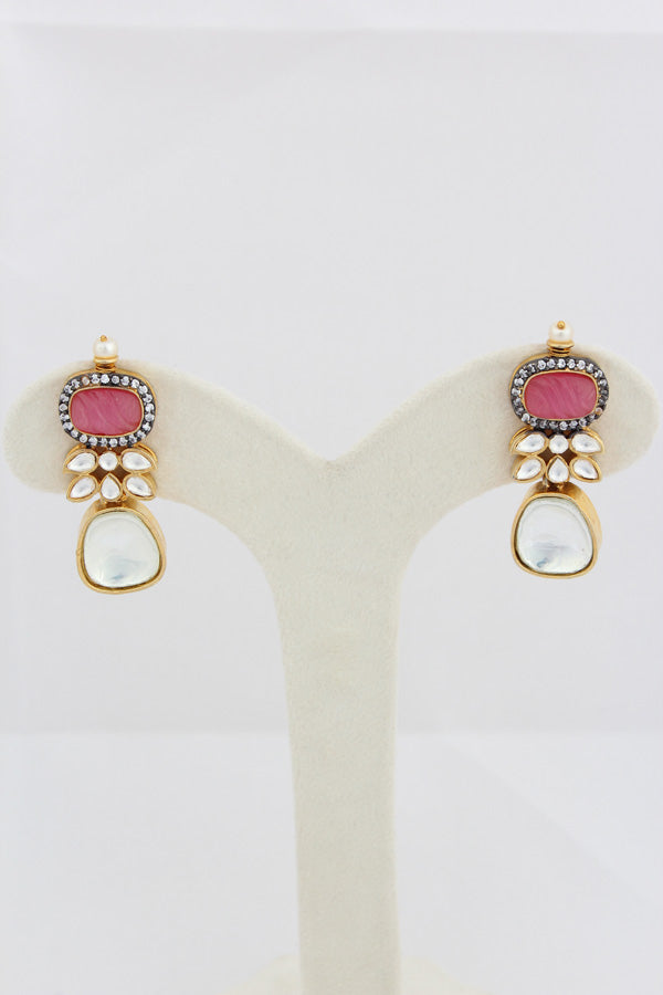 Pink Necklace In Kundan With Earrings And Tikka (IGNK007)