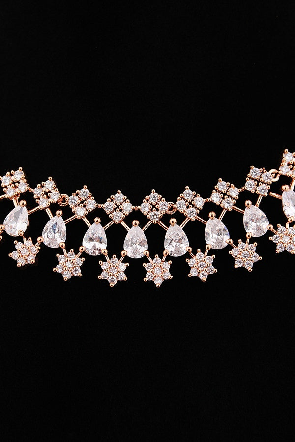 Triple Layer Necklace Set In A Glamorous And Royal Look With Sky Blue Colour Stones And Long Matching Earrings (NS007-AD-SB)