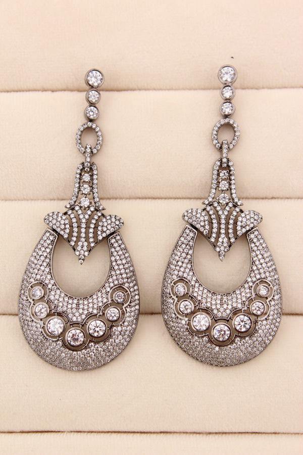 Premium Quality Black Polish Earrings With American Diamonds (ADE005)