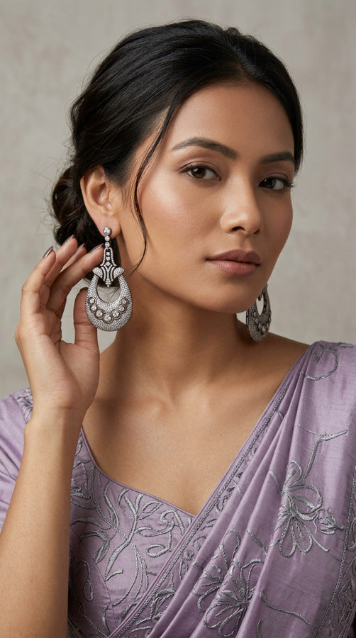 Premium Quality Black Polish Earrings With American Diamonds (ADE005)