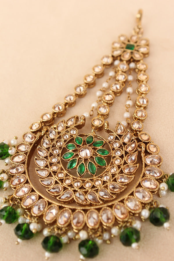 Premium Quality Passa In Mehndi Polish With Green Colour Beads Attached (PAS012-G)