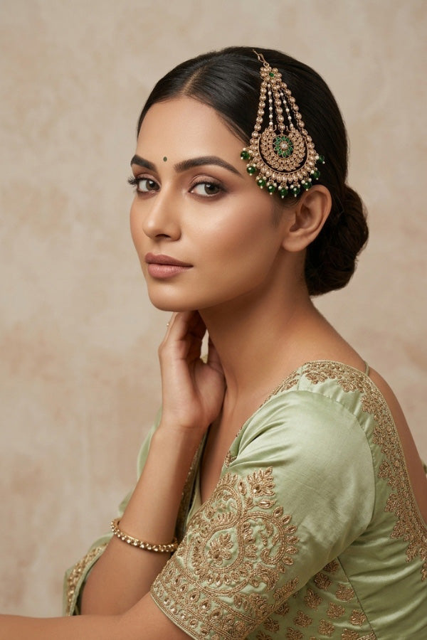 Premium Quality Passa In Mehndi Polish With Green Colour Beads Attached (PAS012-G)