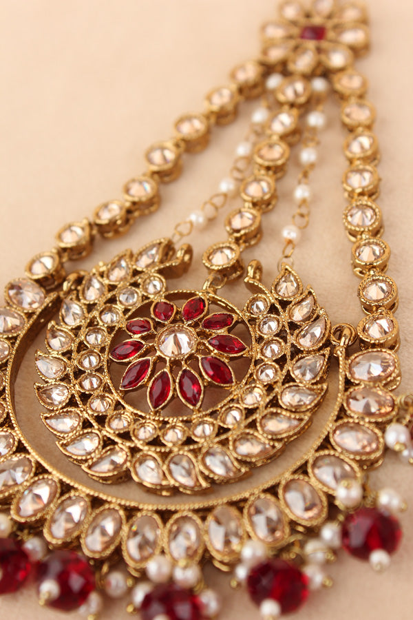Premium Quality Passa In Mehndi Polish With Maroon Colour Crystal Beads Attached (PAS012-M)