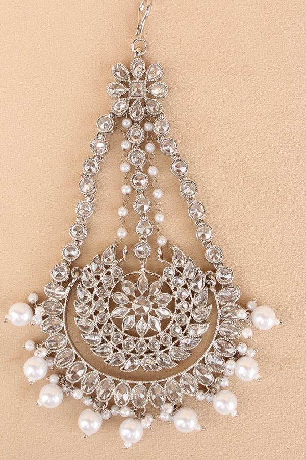 Premium Quality Passa In Silver Polish With White Pearls Attached (PAS012-S)