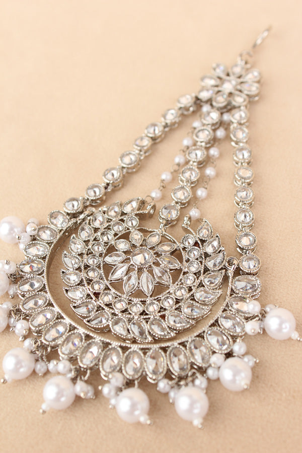 Premium Quality Passa In Silver Polish With White Pearls Attached (PAS012-S)
