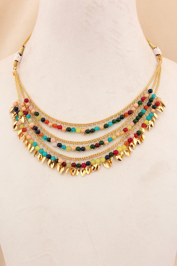 Punjabi Jadau In Colourful Design In Triple Layers With Matching Earrings And Tikka (PJNS006)