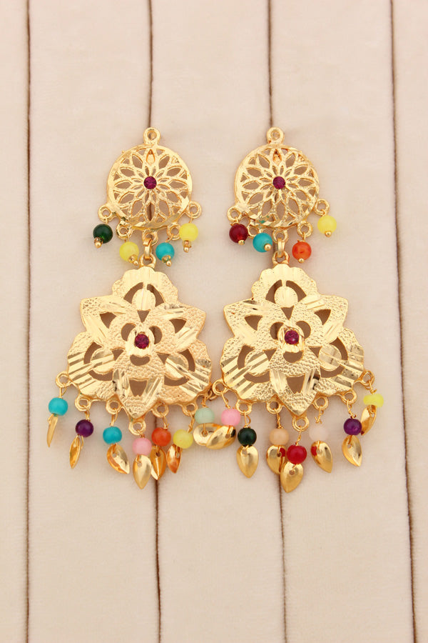 Punjabi Jadau In Colourful Design In Triple Layers With Matching Earrings And Tikka (PJNS006)