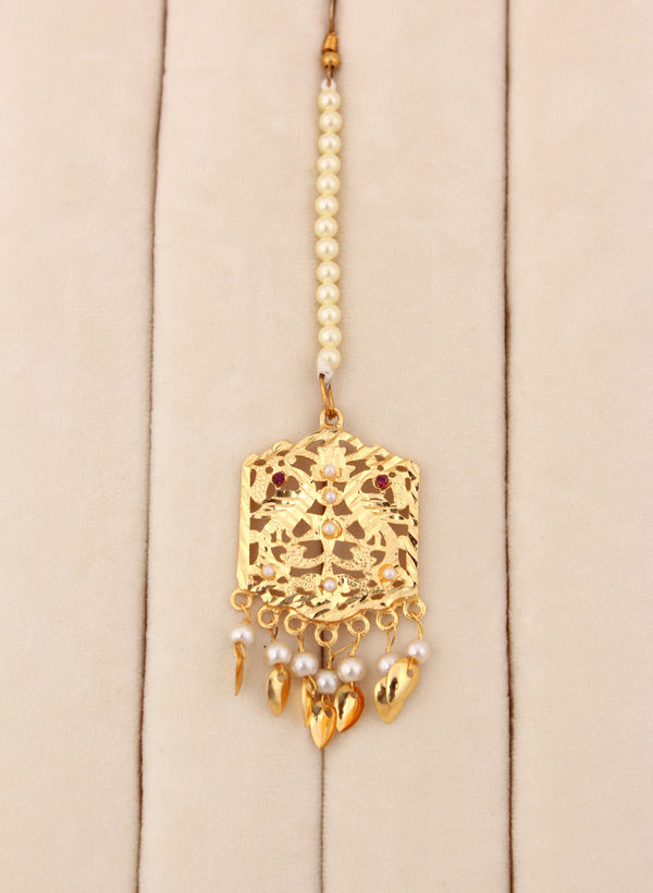 Punjabi Jadau Necklace Set In Triple Layers With Matching Earrings And Tikka (PJNS003)