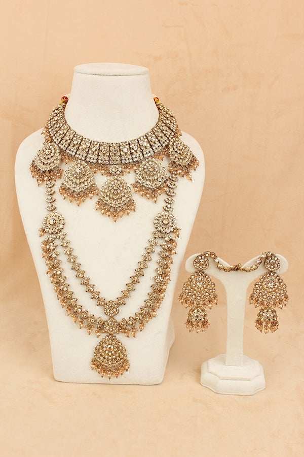 Rani Style Bridal Necklace Set With Golden Stones And Crystal Beads (BS009-Golden)