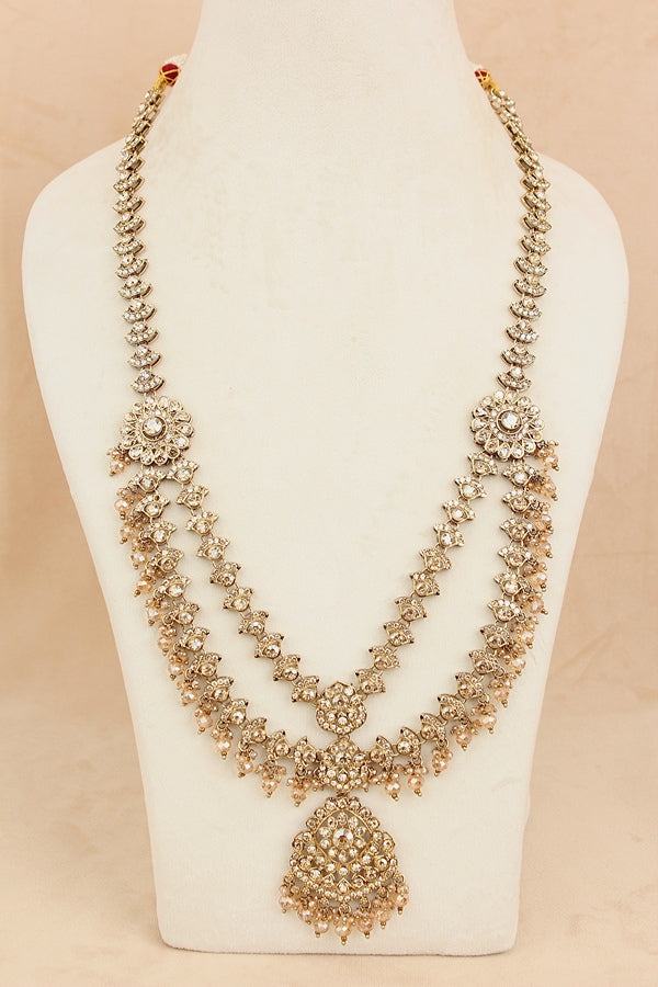 Rani Style Bridal Necklace Set With Golden Stones And Crystal Beads (BS009-Golden)