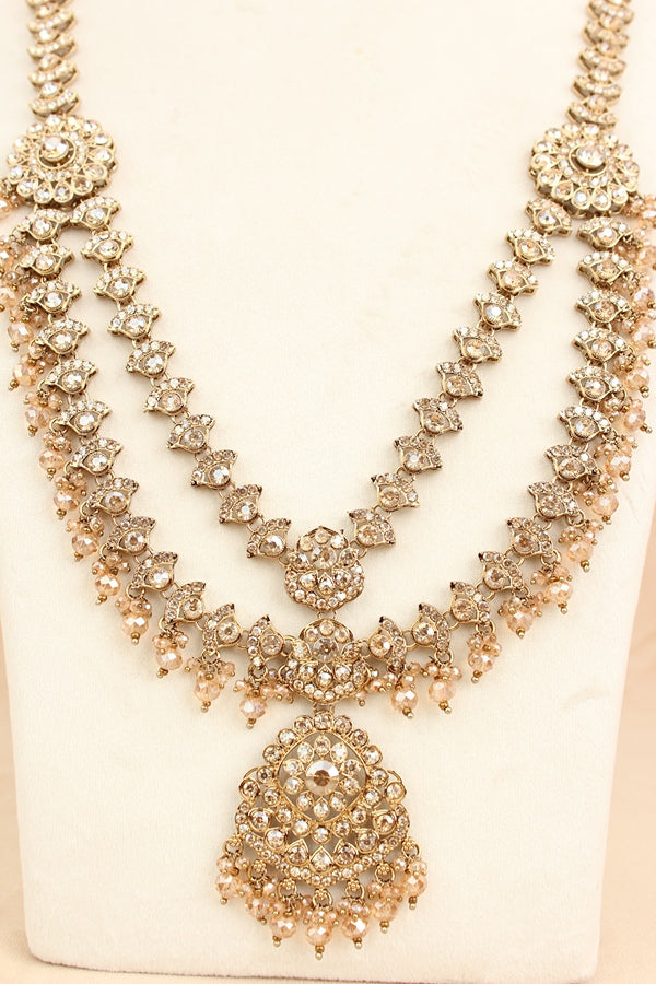 Rani Style Bridal Necklace Set With Golden Stones And Crystal Beads (BS009-Golden)