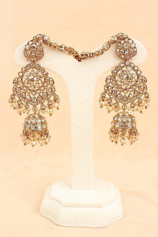 Rani Style Bridal Necklace Set With Golden Stones And Crystal Beads (BS009-Golden)