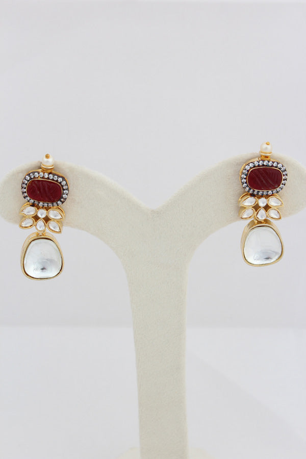 Red Necklace In Kundan With Earrings And Tikka (IGNK007)