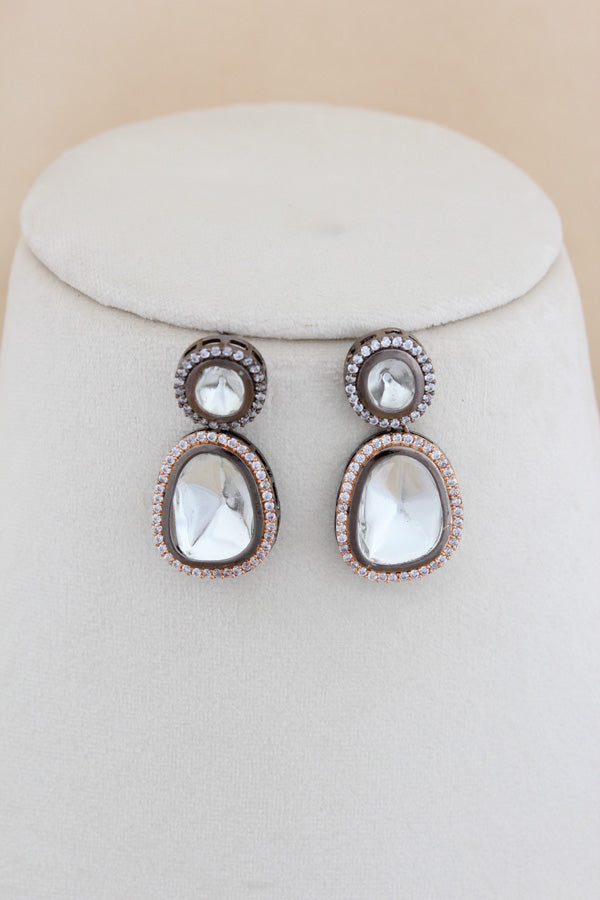 Rosegold And Black Polish Kundan Necklace Set With Matching Earrings (NK032RH-Kundan)