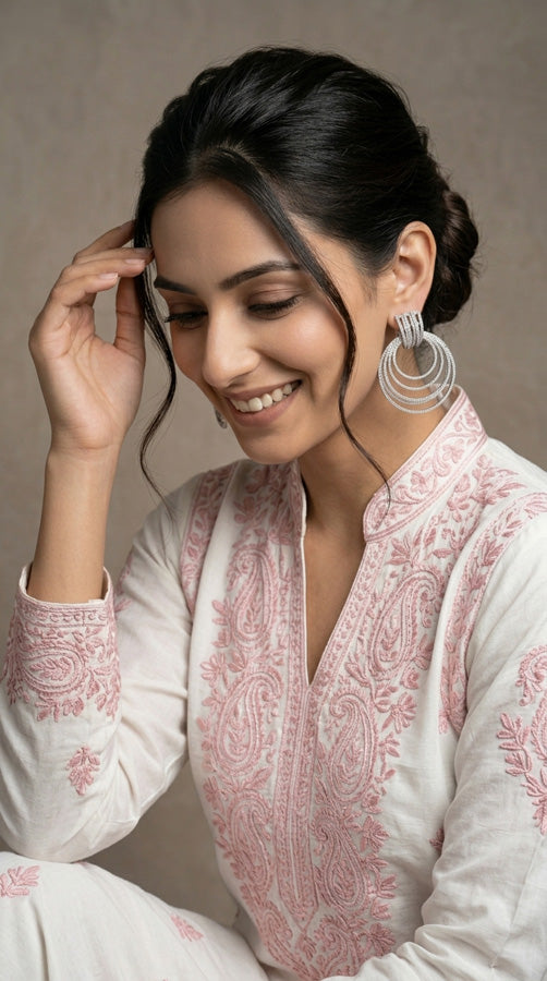 Round Hoop Dangler Earrings With Small American Diamonds In Silver Polish (ADE009)