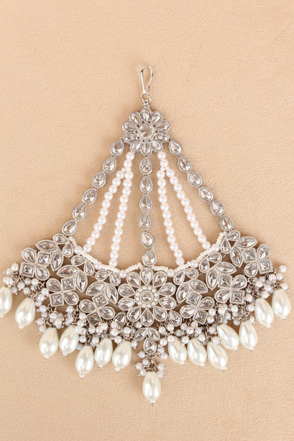 Silver Plated Passa With Reverse AD stones And White Pearls Attached (PAS001)