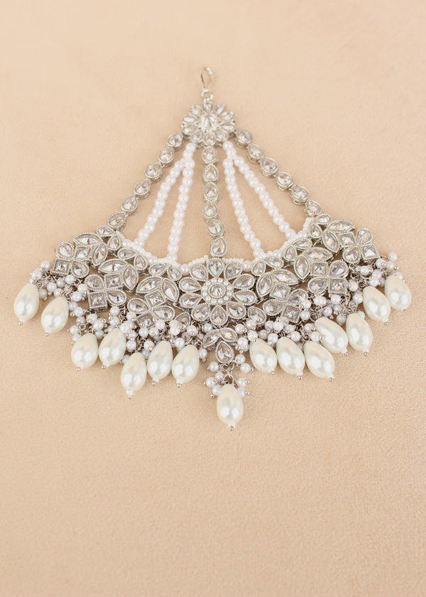 Silver Plated Passa With Reverse AD stones And White Pearls Attached (PAS001)