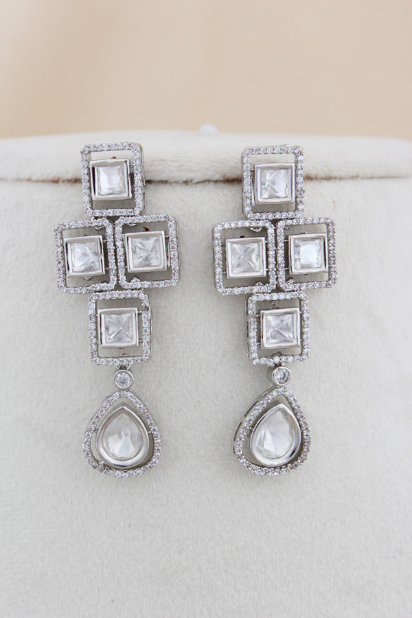 Silver Polish Kundan Necklace Set With Matching Earring(NK014S-Kundan)