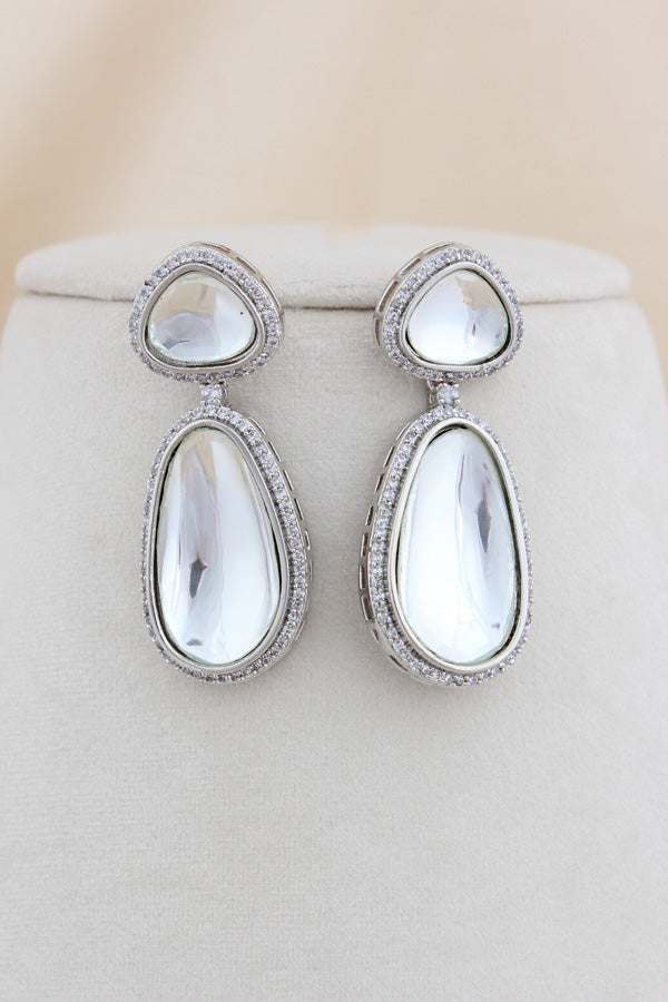 Silver Polish Kundan Necklace With Matching Earrings(NK019-Kundan)