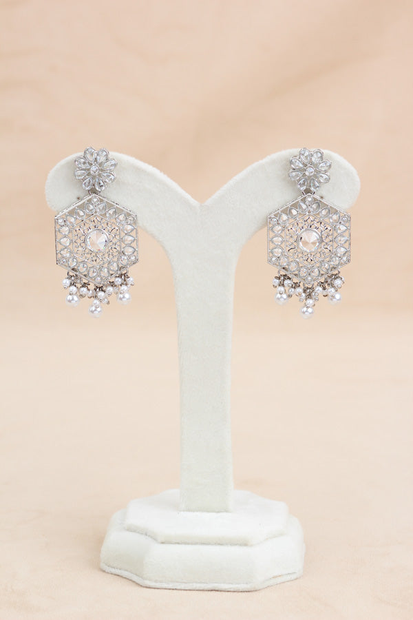 Silver Polish Statement Choker Set With Earrings And Tikka (CS020-Polki-B3)