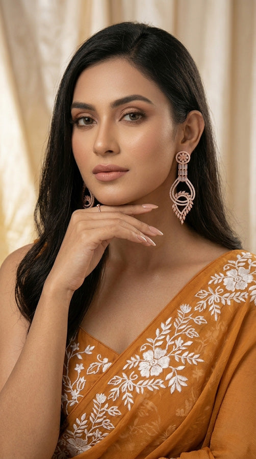 Simple And Elegant Danglers In Quality With Small American Diamonds (ADE019)