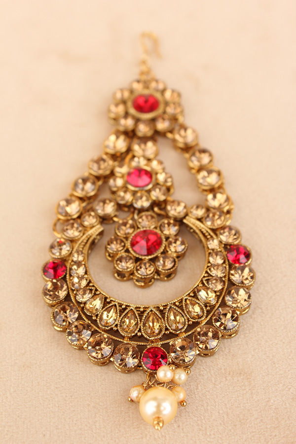 Simple And Fashionable Passa With Red Colour Stones And A Single Pearl Attached (PAS015)