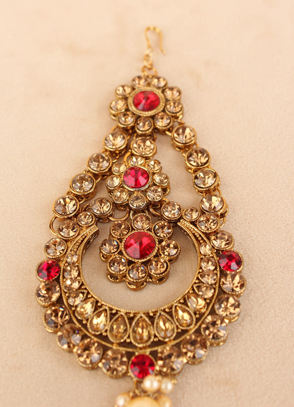 Simple And Fashionable Passa With Red Colour Stones And A Single Pearl Attached (PAS015)