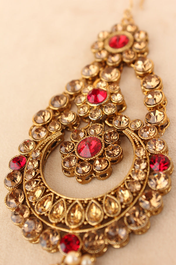 Simple And Fashionable Passa With Red Colour Stones And A Single Pearl Attached (PAS015)