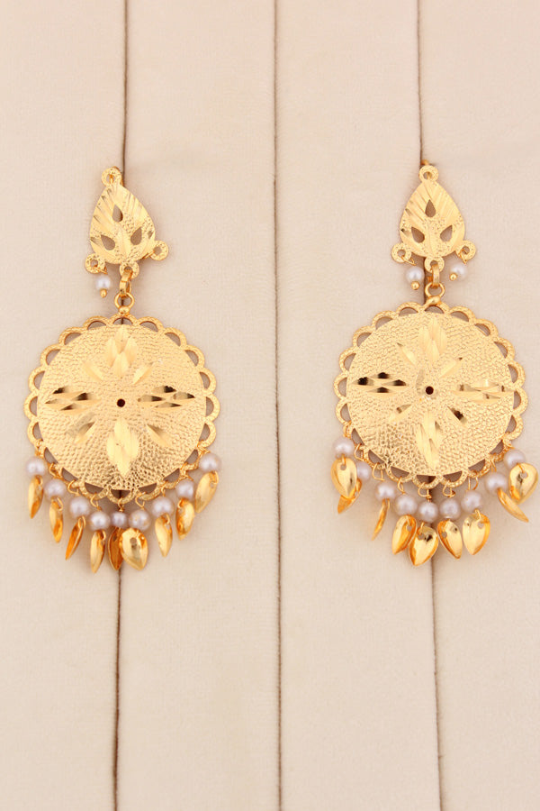 Simple Gold Plated Jadau Necklace Set With Grey Colour Beads With Matching Earrings And Tikka (PJNS011)